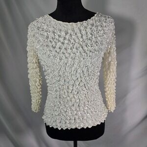 Y2K Magic Scarf Co Ivory Cream Popcorn Bubble Top Long Sleeve One Size